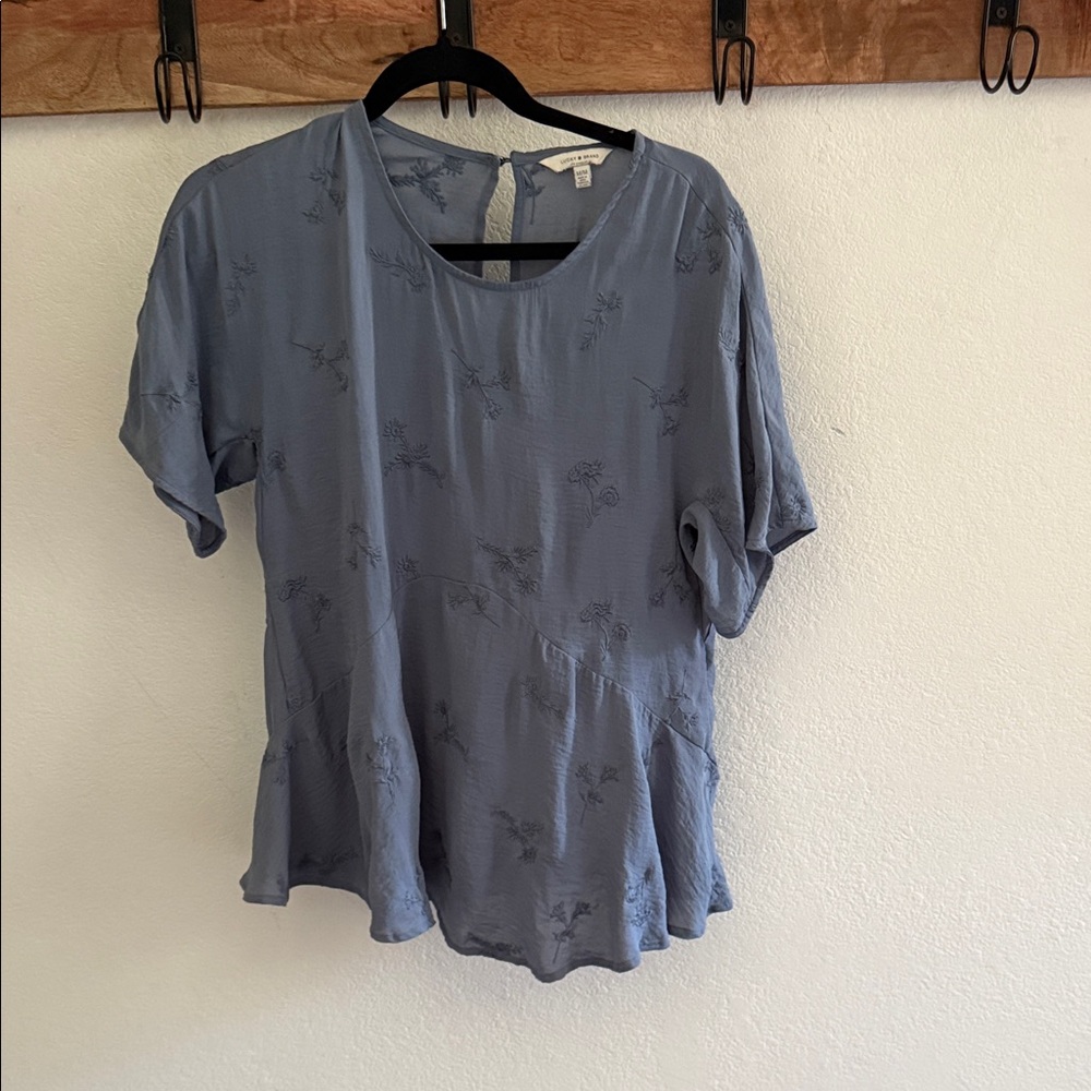 Lucky Brand Slate Blue Blouse with Subtle Floral Pattern